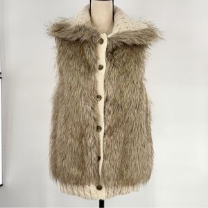 Nine West Vintage America Faux Fur Knit Hooded Vest Beige Tan Size Large